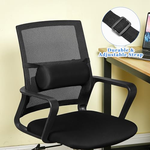 Wenqik 2 Pcs Lumbar Support Pillow Lumbar Roll Lower Pillow Office Seat Cushion with Adjustable Strap and Washable Cover for Travel Gaming Chair Car Seat Pain Relief(Black) - color: Black