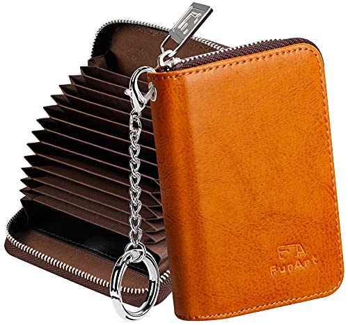 FurArt Zipper Wallet Women, RFID Blocking Credit Card Wallet, Business Card Holder, Compact Size KeyChain Wallet - color: Brown