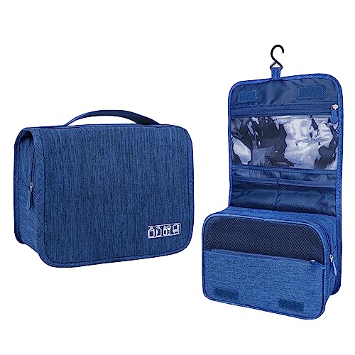 Lcsmaokin Large Capacity Toiletry Bag Travel Bag with Hanging Hook for Men and Women Waterproof Travel Cosmetic Bag Bathroom Storage Bag for Brushes Set, Full-Sized Shampoo, Toiletries, (Navy Blue) - color: A-Navy Blue