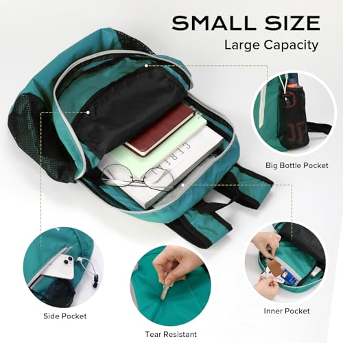 VPBAGE 15L Water-resistant Hiking Daypack, Small Backpack Travel Outdoor, Lightweight Day Pack with Tool Loops - color: Light Green