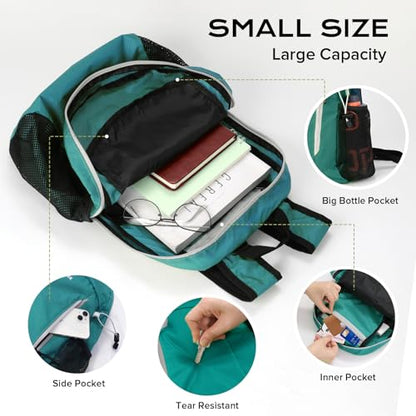 VPBAGE 15L Water-resistant Hiking Daypack, Small Backpack Travel Outdoor, Lightweight Day Pack with Tool Loops - color: Light Green