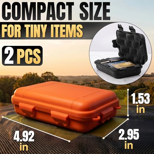 2 Pcs Small Waterproof Box – Compact Size, Lightweight, Easy to Carry Dry Storage Box 4.92x2.95x1.53" – Small Waterproof Case with Foam Insert for Broadhead Storage, Hiking, Travel Use & Camping Gear