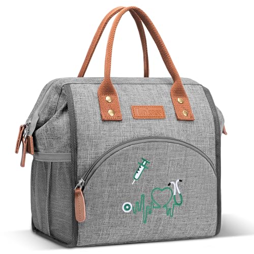 LOKASS Nurse Lunch Bag for Women, Embroidered Lunch Box with Special Nursing Design, Insulated Lunch Tote Ideal for Nurse Gifts, Neutral Grey - color: Gray - Medical ECG