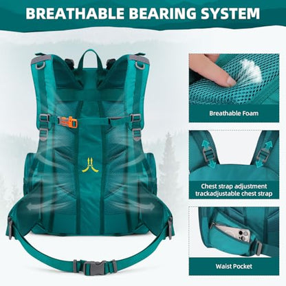 Maelstrom Hiking Backpack, 40L Waterproof Camping Daypack for Men and Women, Lightweight Travel Pack with Rain Cover (Green) - color: Green