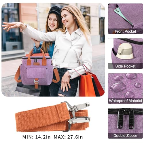 Joymee Lunch Bag Women Large Insulated Reusable Leakproof - Purple | Large Spacious, Cooler Lunch Bag, Adjustable Shoulder Strap, With Side Pocket, Bottle Holder, for Office Work Picnic Travel - color: Purple