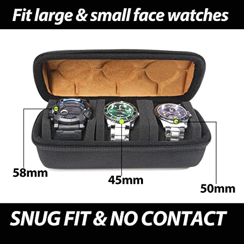 3 slots watch case for travel and storage, hard Watch Roll Organizer holder for Men and Women with microfiber lining - size: 3 slots