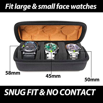 3 slots watch case for travel and storage, hard Watch Roll Organizer holder for Men and Women with microfiber lining - size: 3 slots