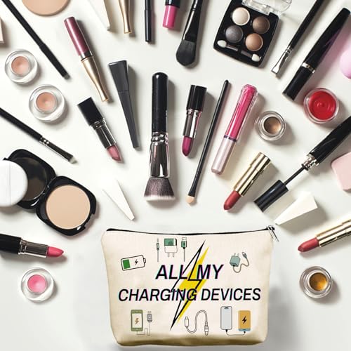 CREATCABIN Charging Cable Organizer Bag All My Charging Devices Bag for Toiletry Travel Washing Storage Portable Makeup Canvas Cosmetic Multi Purpose Pouches for Women Friends 10x7Inch - style: All My Charging Devices