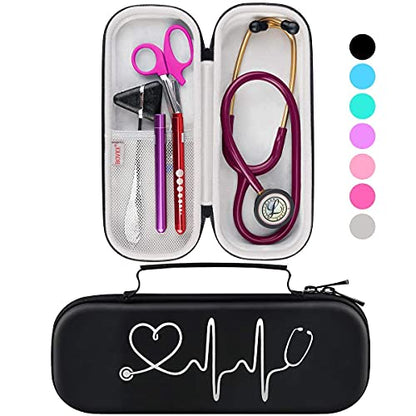 BOVKE Stethoscope Case for 3M Littmann Classic III, Lightweight II S.E, MDF Acoustica Deluxe Stethoscopes - Extra Room for Medical Bandage Scissors EMT Trauma Shear and LED Penlights, Black - color: Black