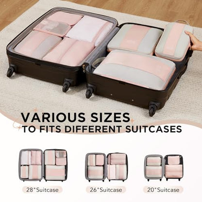 OlarHike 8 Set Compression Packing Cubes for Travel Gifts Mom Women,Airplane/Cruise/Car Travel Essentials,Compressible Expandable Saver Space Bags,Luggage Clothes Garment Bags for Travelers(Beige) - color: Beige