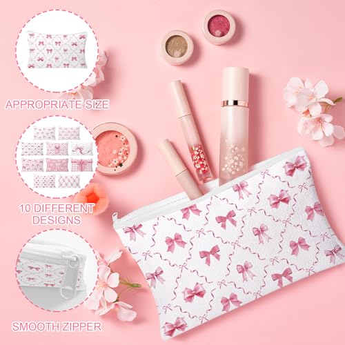 30pcs Pink Bow Makeup Bag Coquette Cosmetic Bags for Women Elegant Bow Preppy Pink Pouch Travel Toiletry Bag for Women Girls Mothers Day Gifts - style: Bow