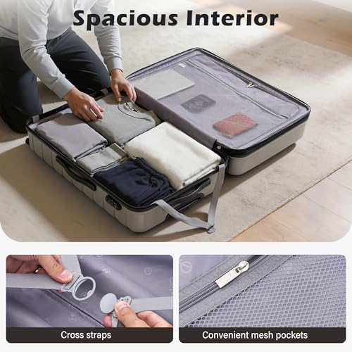 Coolife Expandable Large Checked Luggage with Spinner Wheels, Hard Shell Suitcase TSA Lock Rolling Travel Luggage 28-inch,Gray - color: gray, size: Large(28in)