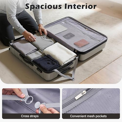 Coolife Expandable Large Checked Luggage with Spinner Wheels, Hard Shell Suitcase TSA Lock Rolling Travel Luggage 28-inch,Gray - color: gray, size: Large(28in)