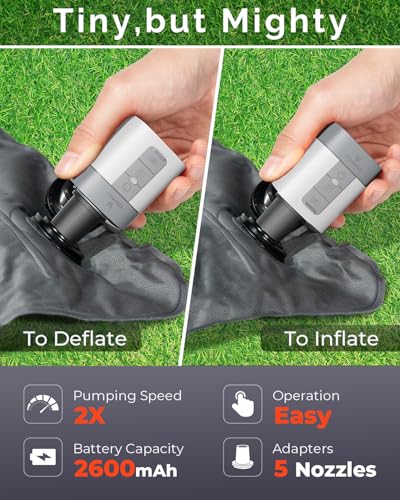ETENWOLF AIR 3 Air Pump for Inflatables with 2600 mAh Battery & Camping Light, Ultra-Fast and Mini Electric Air Pump, Inflate Deflate for Air Mattress, Pool Floats, Vacuum Storage Bags - color: White