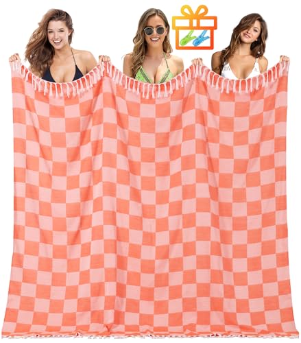 Antfuny Giant Beach Towel Blanket Autumn Outing Stuff for Women & Men Road Trip Camping Gear Ship Cruise Gear Must Haves Extra Large XXL Coral Plain Pattern Airplane Accessories Travel Gadgets - color: Xxl Coral Plain(208cm*225cm), size: XX-Large
