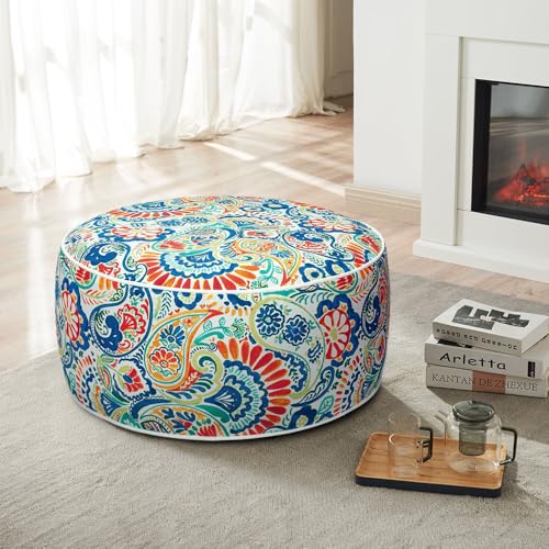 Magpie Fabrics Inflatable Stool Ottoman Pouf D20 xH9, Outdoor Round Footrest Footstool, Portable for Patio Garden Travel Camping - Paisley Multi - color: Paisley Multi