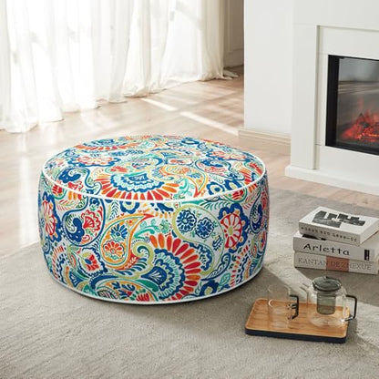 Magpie Fabrics Inflatable Stool Ottoman Pouf D20 xH9, Outdoor Round Footrest Footstool, Portable for Patio Garden Travel Camping - Paisley Multi - color: Paisley Multi