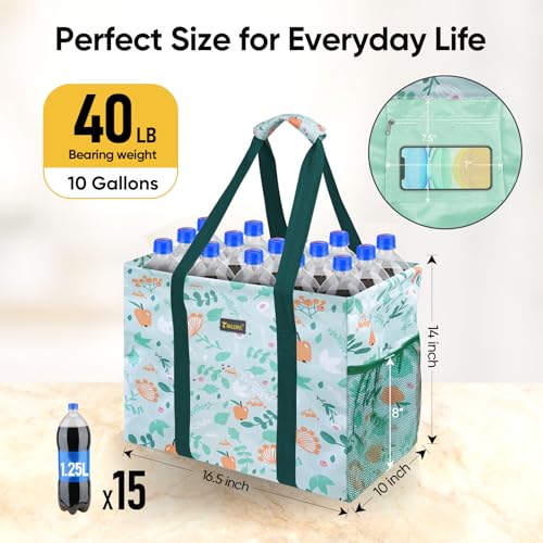 BALEINE Extra Large Utility Tote Bag with Reinforced Wire Frame, Reusable Grocery Bag for Shopping, Picnic (Spring Stroll, 16.5''x14''x10'') - color: Spring Stroll, size: 16.5''x14''x10''