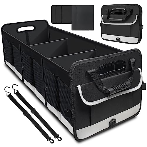 AOPHY Trunk Organizer for Car, 95L Large Capacity Storage with Non-Slip Bottom Strips and 2 Retractable Straps, Cargo Organizer for Suv, Truck, Sedan, Waterproof Portable Car Organizers for Women Men - color: Black Gray