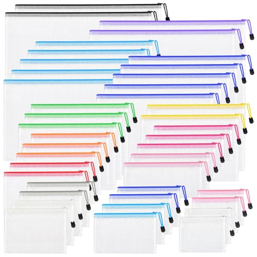 42pcs Mesh Zipper Pouch Bags, 8 Sizes Plastic Zippered Storage Bags for Organizing, Clear Pouches with Zipper, Waterproof Mesh Pouch for Office School Supplies, Home Organize, Travel Storage - style: 42pcs