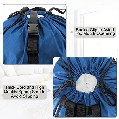 BeeGreen Laundry-Bag-Backpack-Heavy-Duty, Royal Blue Nylon Drawstring Portable Laundry Backpack Tall Foldable Extra Large Dirty Clothes Travel Bag with Handle College Dorm Apartment Essentials - color: Royal Blue, style: With Front Zipper Pocket
