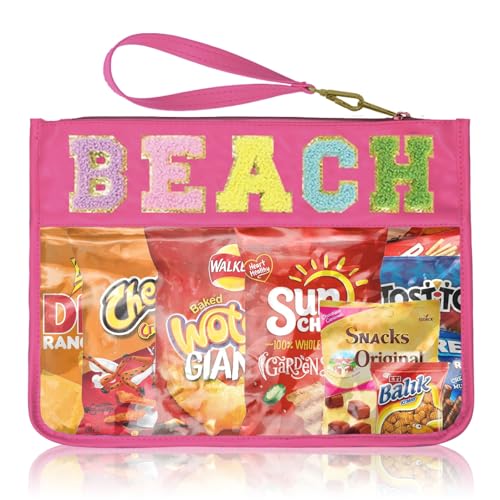 Siwara Snack Bags Clear Pouch Travel Makeup Bag Chenille Letter Bags for Zipper Pouch Clear Cosmetic Bag Clearly Tote Bag Makeup Travel Bags for Women - color: Rose--Beach