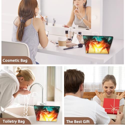 Tropical Palm Tree Makeup Bag Travel Cosmetic Bag for Women,Beach Sunset Small Make up Pouch Travel Bags for Toiletries Aesthetic Accessories Waterproof Gifts - color: Tropical Palm Tree
