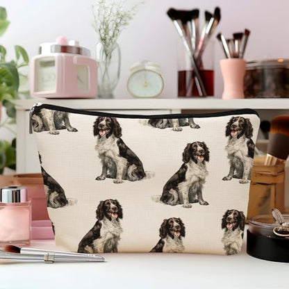 English Springer Dog Makeup Bag, English Springer Lovers Gifts Cosmetic Bag for Women, Dog Mom Lovers Owner Gifts for Women Christmas, Pet Lover Gift Zipper Travel Makeup Pouch for Purse - color: english springer