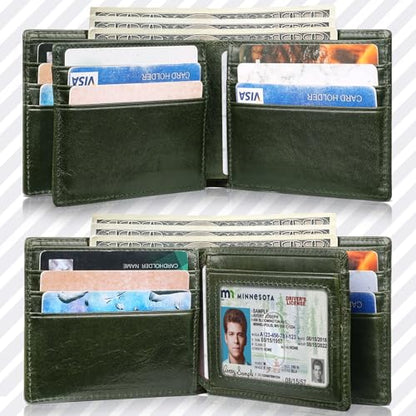 Artpaxy Mens Wallet Bifold Genuine Leather RFID Blocking Wallet for Men with 1 ID Windows 13 Card Holders 2 cash pockets 1 Gift Box - color: Green