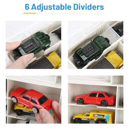 Saichotoy Storage Case for Hot Wheels - Carrying Display Case for 1/64 Scale Toy Cars, 48-Slot Double-Sided Transparent Organizer with Built-in Steps Prevent Sliding & Adjustable Dividers - size: 1 Pack