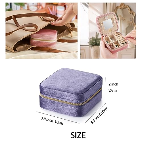 ZPROW Plush Velvet Travel Jewelry Case, Travel Jewelry Organizer, Jewelry Travel Case,Travel Jewelry Box, Small Jewelry Case for Women, Jewelry Travel Box, Earring Organizer with Mirror - Periwinkle - color: Velvet 1 Pack - Periwinkle
