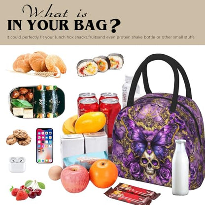 Butterfly Skull Lunch Box for Women Men Insulated Gothic Purple Butterfly Lunch Bag Reusable Large Containers Cooler Lunch Tote Bag for Office Work Picnic Hiking - color: Butterfly Skull