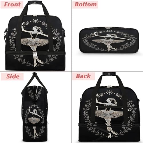 Travel Duffel Bag Ballet Wreath Weekender Bag with Shoe Compartment Foldable Overnight Bags for Travel Sports Lightweight Gym Bags for Men Women - color: Ballet Wreath