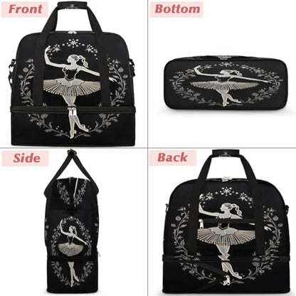 Travel Duffel Bag Ballet Wreath Weekender Bag with Shoe Compartment Foldable Overnight Bags for Travel Sports Lightweight Gym Bags for Men Women - color: Ballet Wreath