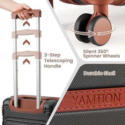 YAMTION Luggage Sets 6 Piece,Hardside 20In Suitcase with Spinner Wheels,TSA Lock,Carry On Suitcase Travel Essentials for Personal Items,Black Beige - color: Black Beige