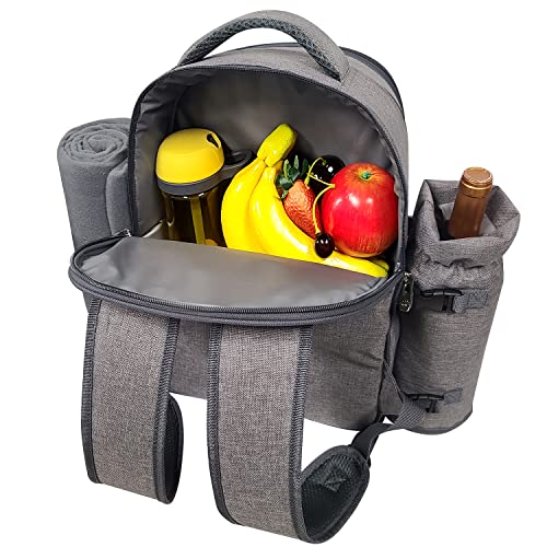 Hap Tim Picnic Basket Backpack for 4 Person with Blanket, Wine Holder, Cooler Compartment, Cutlery Set, for Couples, Ideas, Engagement Gifts, Gray (3065-G) - color: Gray, size: 4 person