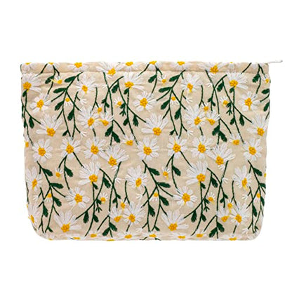 Makeup Bags for Purse Zipper Cosmetic Pouch Large Travel Canvas Make Up Organizer Tool Pouch for Women and Girls,Daisy White - color: Daisy White