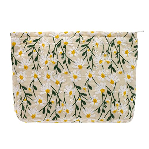 Makeup Bags for Purse Zipper Cosmetic Pouch Large Travel Canvas Make Up Organizer Tool Pouch for Women and Girls,Daisy White - color: Daisy White