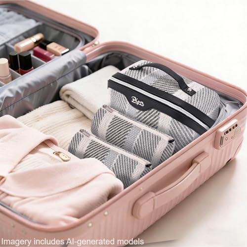 BOYATU Travel Makeup Bag Cosmetic Bag for Women: 3 Pcs Set Make up Bag with Compartments - Waterproof Vegan Leather Toiletry Bags with Handle - Makeup Organizer for Travel Essentials(C-4-Black) - color: C-4-Black