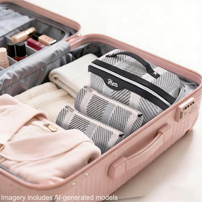 BOYATU Travel Makeup Bag Cosmetic Bag for Women: 3 Pcs Set Make up Bag with Compartments - Waterproof Vegan Leather Toiletry Bags with Handle - Makeup Organizer for Travel Essentials(C-4-Black) - color: C-4-Black