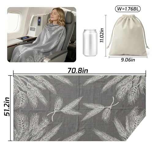 Travel Blanket Airplane - Ultra Soft & Lightweight Knit Design Compact Airplane Blanket,53x72 Inch,Stylish Travel Shawl Wraps for Flights,Office,Home Use,Travel Essentials & Gifts - color: Grey Wheat Print