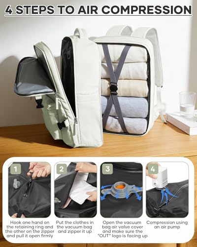 WONHOX Vacuum Seal Backpack for Travel with Air Pump Compression Vacpack Personal Item Carry on Flight Approved Daypack Laptop Space Saver Bags Storage with Vacuum System Travel Bag Women Men Beige - color: A21-beige