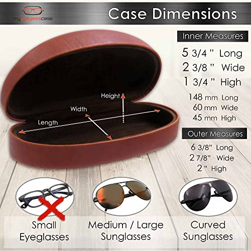 MyEyeglassCase Hard Sunglasses case - Women Glasses Case Holder - Large Durable Eyeglass Case Hard Shell with Pouch & Cloth - color: As113 Brown