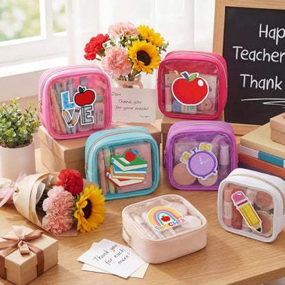 Sanwuta 6pcs Mini Makeup Bag Teach Gift Teacher Appreciation Gift Clear Zipper Makeup Bags Nylon PVC Cosmetic Travel Pouch Portable Storage Car Essentials for Women Teacher Retirement Graduation