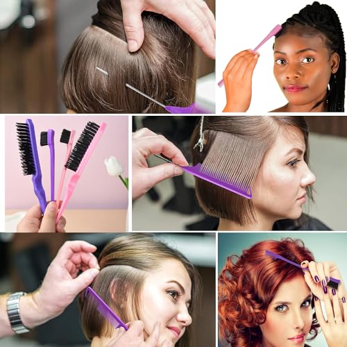 12 Pcs Hair Brush Set with Continuous Hair Spray Bottle for Women, Rat Tail Combs for Toddlers, Soft Scalp Massager, Detangling Hairbrush for Wet Dry Curly Hair (purple) - color: Purple