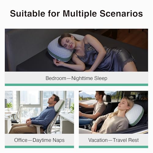Novilla Tencel Side Sleeper Pillow for Neck and Shoulder Pain, Curved Crescent Design with Adjustable Shredded Memory Foam, Silk-Like Soft Cover for Face & Hair Care, Queen