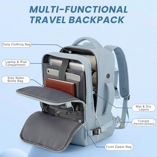 Sinaliy Travel Backpack, Carry on Flight Approved Backpack with Multi-Pockets, TSA Waterproof 17.3inch Laptop Backpack, Personal Item Travel Bag for Men Women, Light Blue - color: Light Blue, size: X-Large
