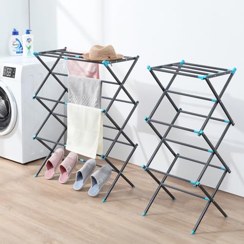 APEXCHASER Oversize Clothes Drying Rack, 3-Tier Drying Rack Clothing, Expandable Metal Laundry Drying Rack, Air Drying Rack, No Install, 24lb Capacity, 14.9" D x 29.3" W x 39.3" H, Graphite - color: Graphite