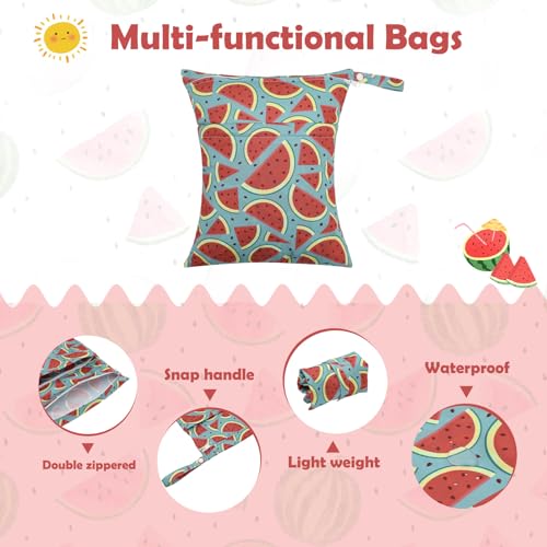 ALVABABY 3pcs Cloth Diaper Wet Dry Bags Waterproof Reusable with Two Zippered Pockets Travel Beach Pool Daycare Soiled Baby Items Yoga Gym Bag for Swimsuits or Wet Clothes 3L-ZM17A - color: Pear flower starfish watermelon