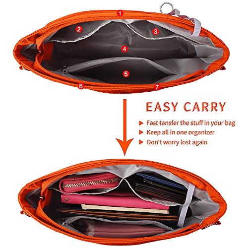 Vercord Expandable Nylon Handbag Purse Organizer Insert Liner Shaper Bag in Bag Orange Large - color: Orange, size: Large